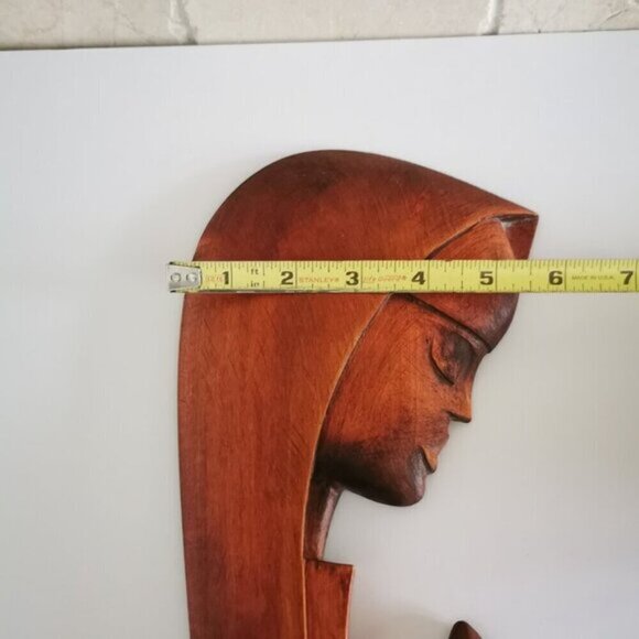 Handcarved Virgin Mary Madonna Wood Sculpture Wall Hanging Polish Artist - Picture 10 of 10